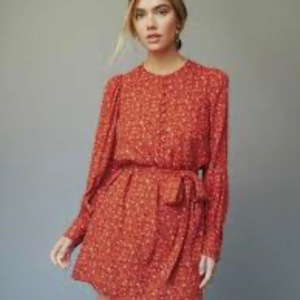 Reformation Floral Long-Sleeve Belted Mini Dress